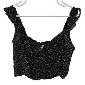 NWT‎ Sim & Sam | Smocked Black Tan Front Tie Button Closure Tank L